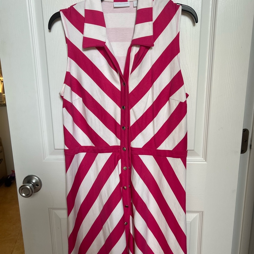 New York & Company Pink and White Sleeveless Sundress